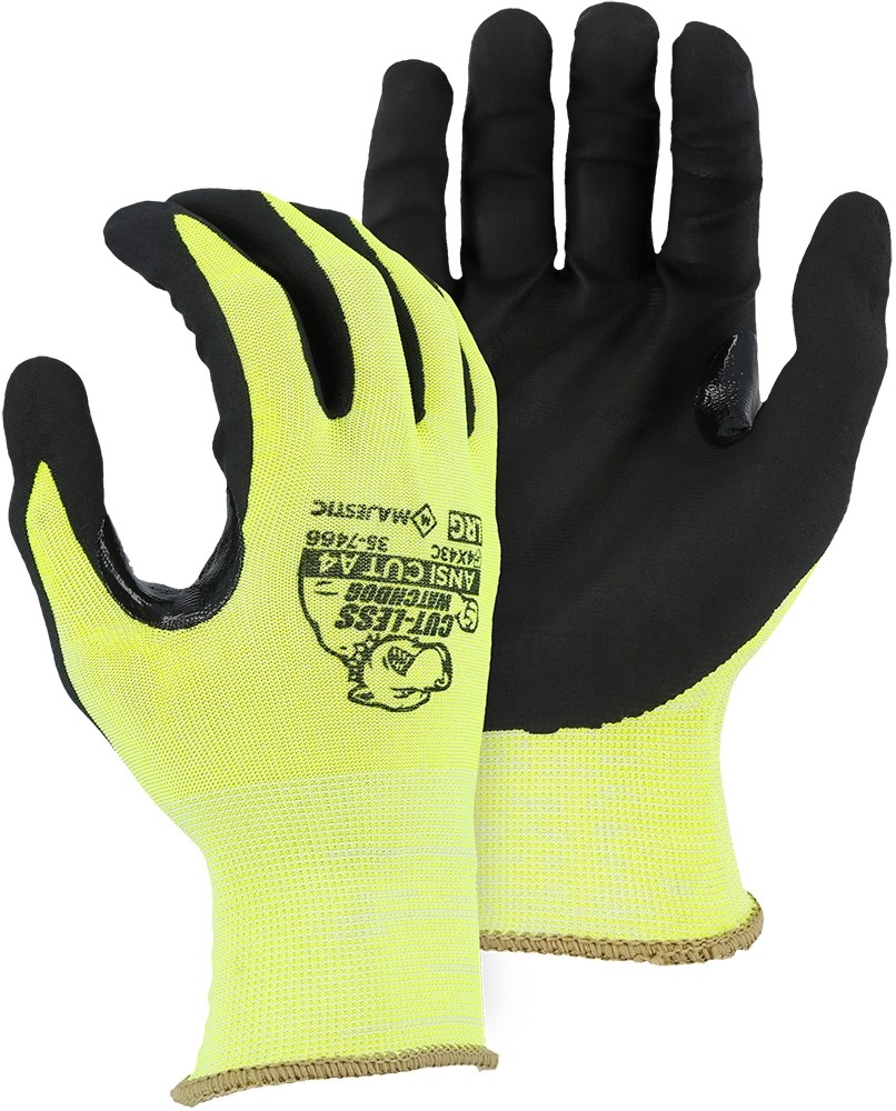 35-7466 Majestic® Hi-Viz Cut-Less WatchDog Glove with Foam Nitrile Coating